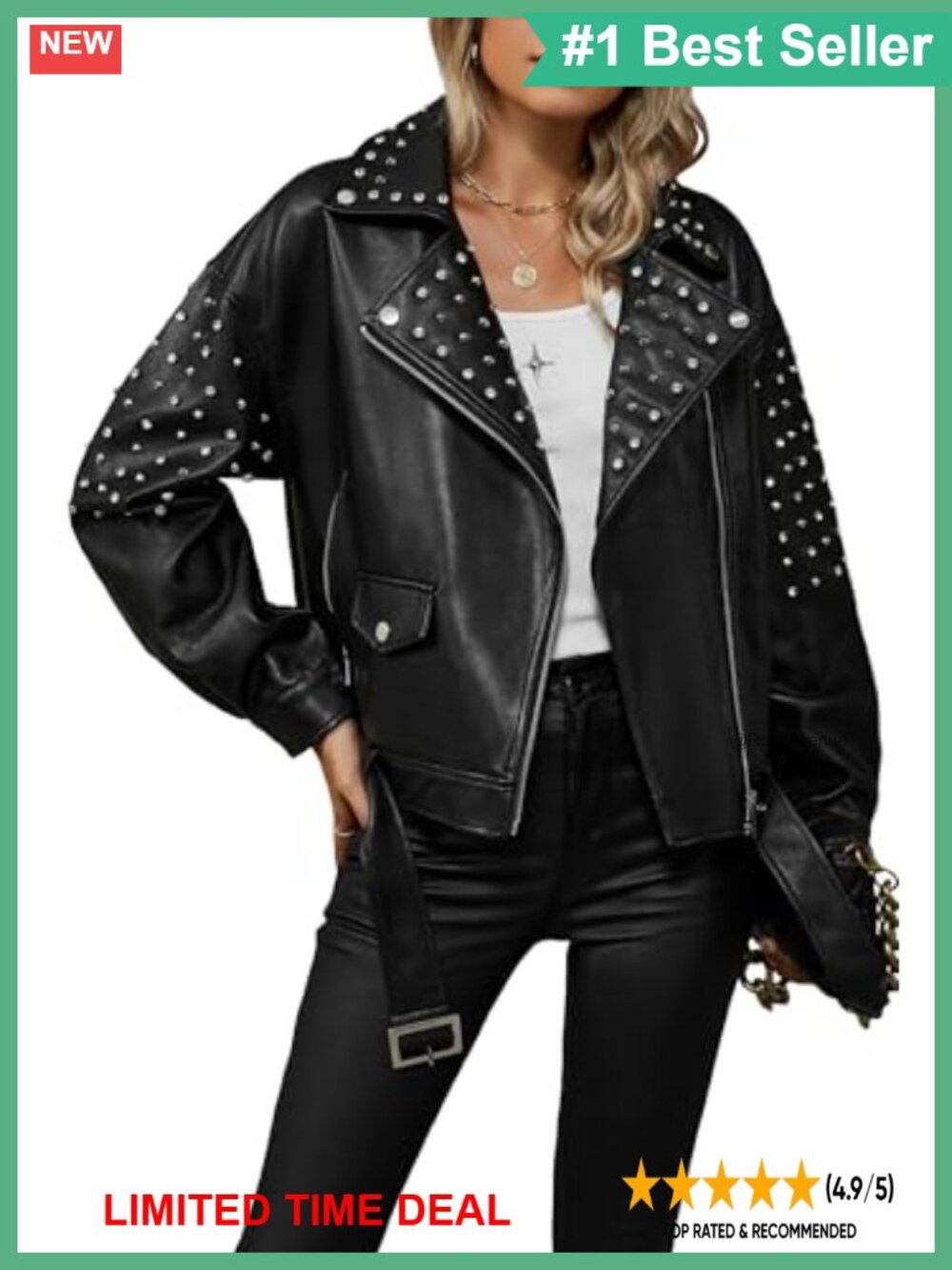 Faux Leather Moto Studded Rivet Casual Jacket